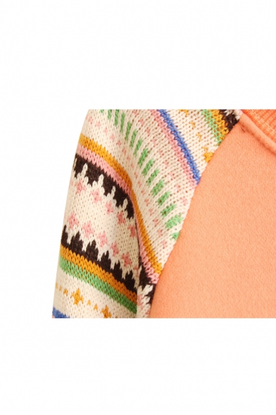 Simple Round Neck Sweatshirt with Knitted Raglan Sleeve