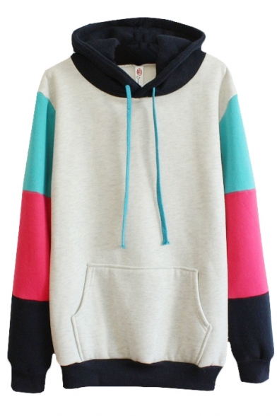 Eyes-catching Color Block Long Sleeve Hoodie with Pocket Front ...