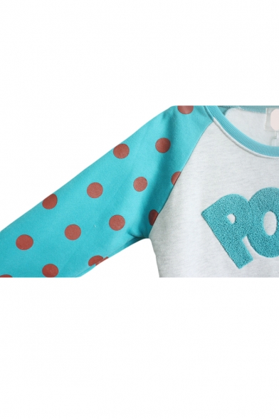 Polka Dot and Stripe Print Sweatshirt with Letter Pattern