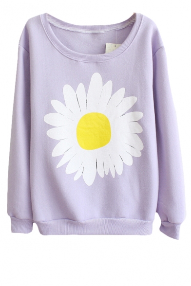 Sunflower Pattern Round Neck Long Sleeve Sweatshirt