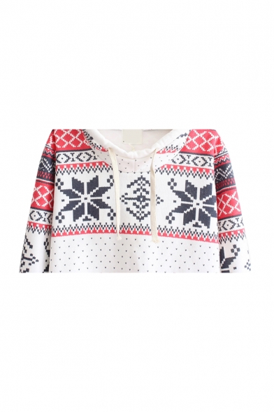 Christmas Aztec Print Long Sleeve Hoodie with Funnel Neck