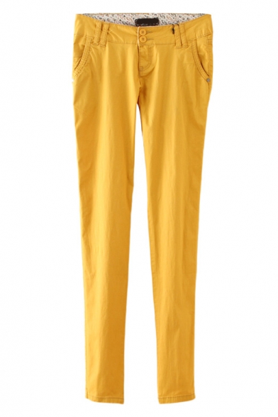 Double Button Front Skinny Pants with Zipper and Pockets