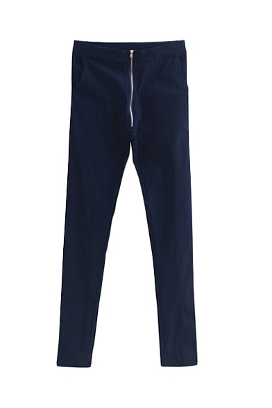 Skinny Zip Front Casual Pants with High Rise