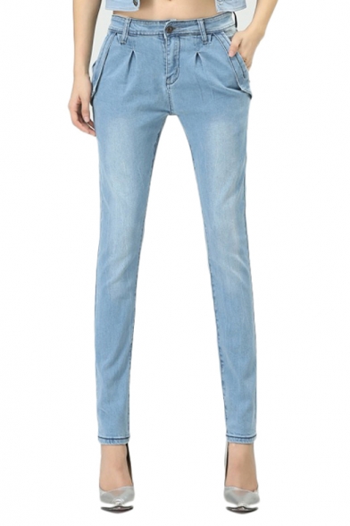 Low Rise Pleated Detail Zip Fly Skinny Jeans