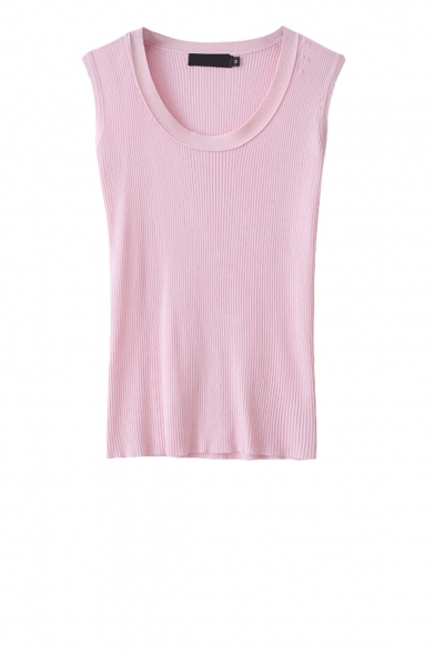 Must-have Plain Skinny Round Neck Sleeveless Knitted Top