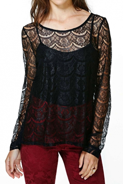 Sexy Sheer Lace Top with Dip Hem Detail