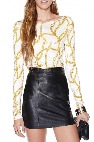 Chain Pattern Long Sleeve Top in Skinny Fit