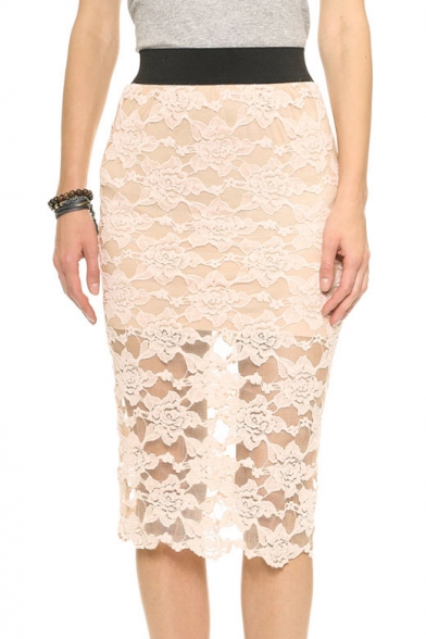 Sexy Semi Sheer Lace Skirt with Elastic Contrast Wasit - Beautifulhalo.com