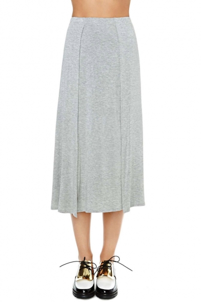 Plain Double Slit Skirt in Tea Length