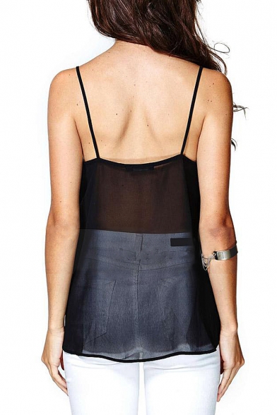 Black Faux Leather Front Chiffon Back Cami Top