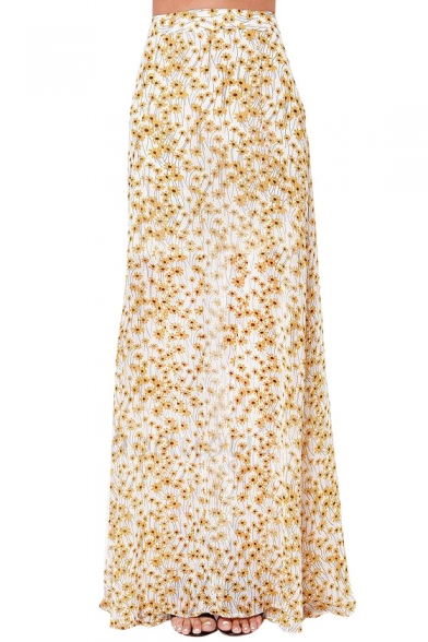 Elegant High Waist Maxi Skirt in Floral Print