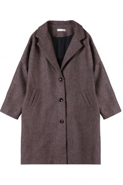 Plain Woollen Longline Coat with Single-breasted