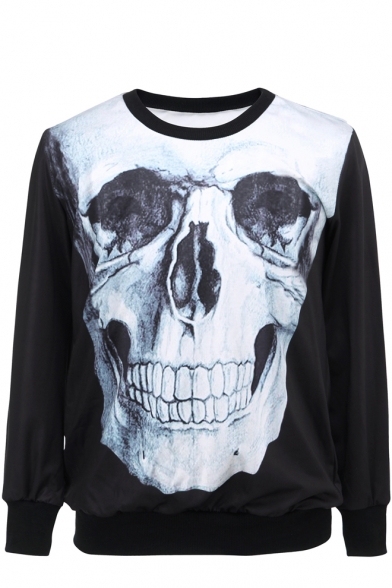 Skull Print Round Neck Long Sleeve Sweatshirt