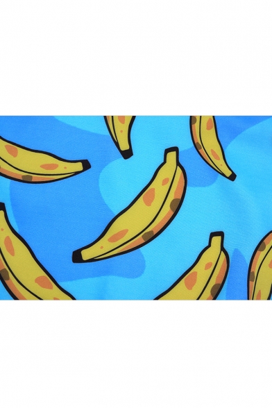Banana Print Round Neck Long Sleeve Loose Sweatshirt