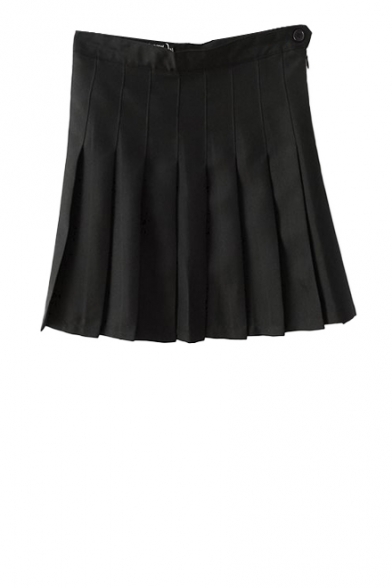 Plain High Waist Pleated Skirt with Side Zipper - Beautifulhalo.com