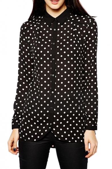 Polka Dot Button-Front Contrast Collar Shirt