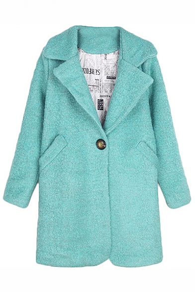 Plain Notched Lapel Wool Coat with Single Button