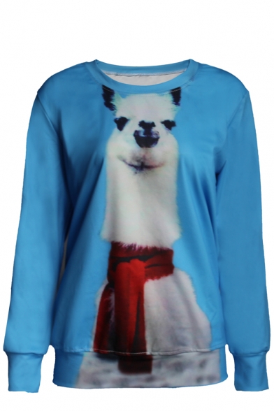 Animal Pattern Print Round Neck Long Sleeve Sweatshirt