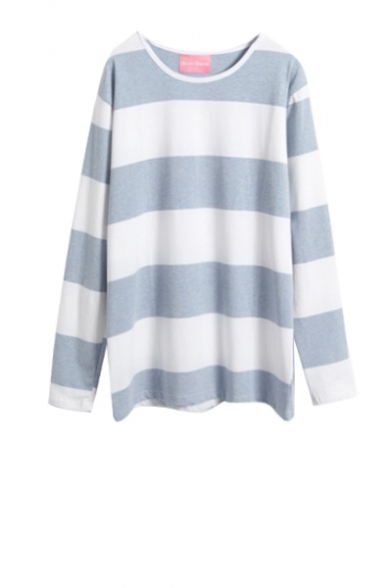 Striped Round Neck  Long Sleeve Tee