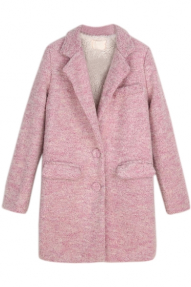 Plain Notched Lapel Longline Wool Coat with Single-breasted