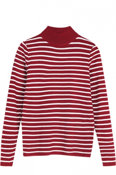 Stripe Print High Neck Long Sleeve Sweater