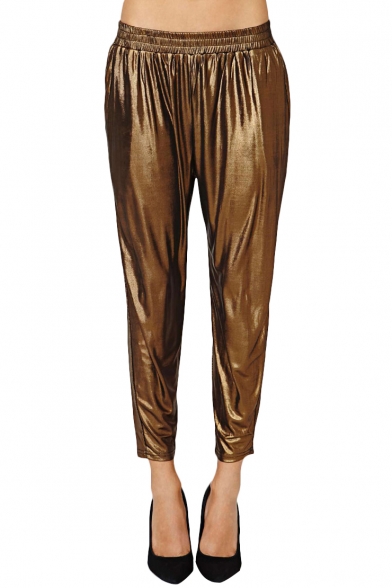 Glitter Metallic Harem Pants with Elastic Waist - Beautifulhalo.com