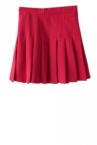 Plain High Waist Pleated Skirt with Side Zipper - Beautifulhalo.com