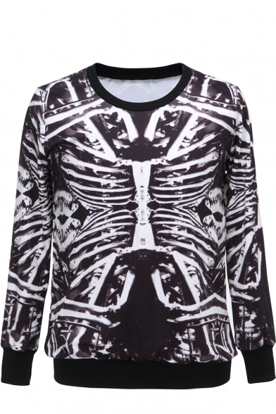 Double Skeleton Pattern Round Neck Long Sleeve Sweatshirt