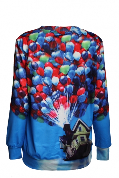 Balloon Print Round Neck Long Sleeve Sweatshirt - Beautifulhalo.com