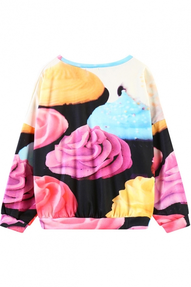 Colorful Ice Cream Long Sleeve Round Neck Sweatshirt - Beautifulhalo.com