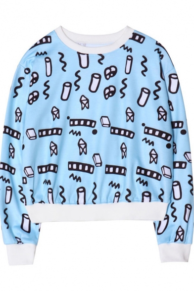 Harajuku Long Sleeve Round Neck Crop Sweatshirt in Loose Fit