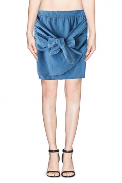 Plain Zipper Fly Tulip Skirt in Bow Tie Details