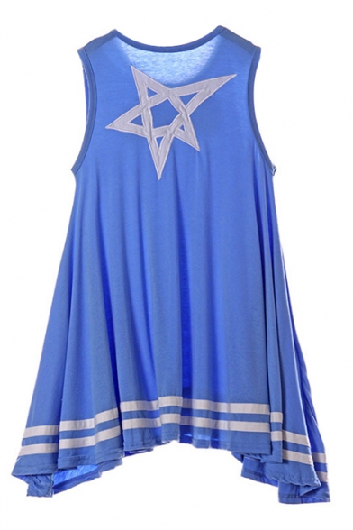 star letter print round neck stripe hem sun dress