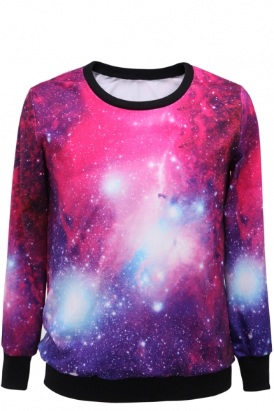 Starry Sky Print Round Neck Long Sleeve Sweatshirt