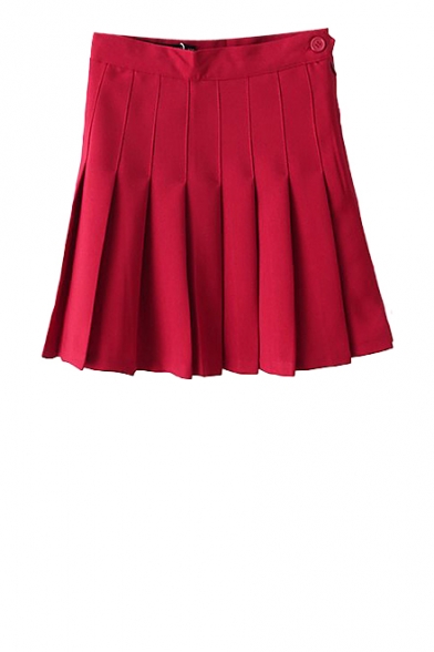 Plain High Waist Pleated Skirt with Side Zipper - Beautifulhalo.com