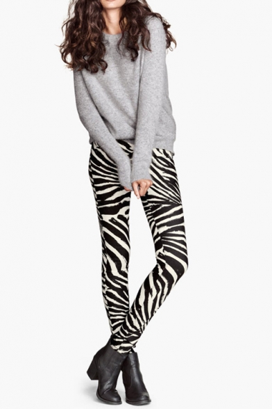 Fitted Zebra Pattern Pencil Pant with Double Pocket Back