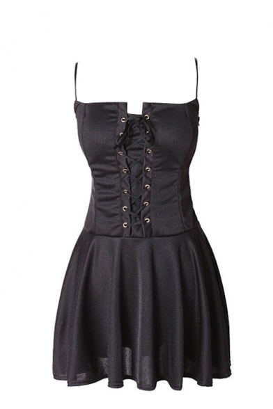 Plain Strappy Front Skinny Ruffle Bustier Dress - Beautifulhalo.com