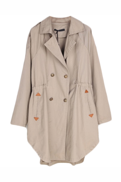 Plain Double-Breast Notched Lapel Collar Trench Coat