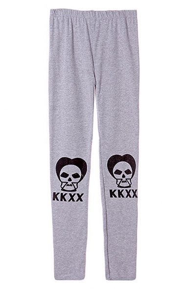 KKXX Skull Print Elastic Waist Full Long Cotton Pants