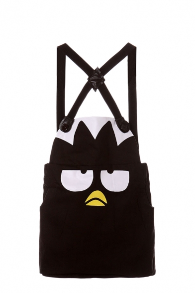 Lovely Angry Bird Print Zipper Pockets Straps Dress