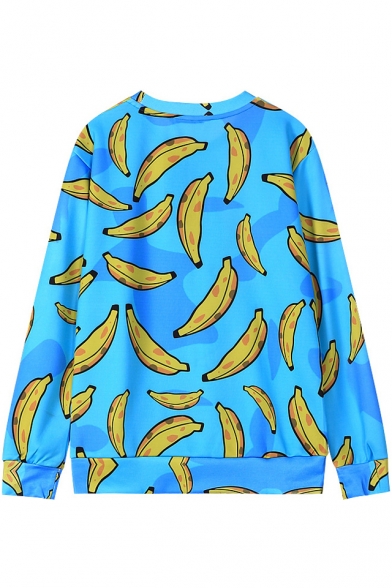 Banana Print Round Neck Long Sleeve Loose Sweatshirt