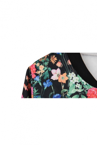 Floral Print Long Sleeve V-neck Collar Jacket - Beautifulhalo.com