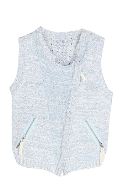 Plain Sleeveless Knitted Sweater in Zipper Details