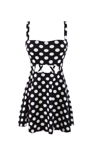Polka Dot Print Cutout Zipper Bustier Dress