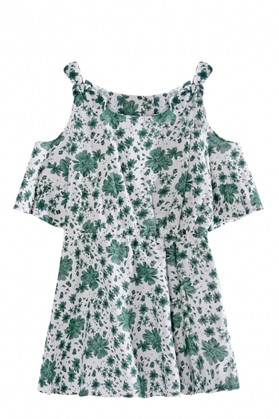 Floral Print bowknot Cutout Shoulder Mini Dress