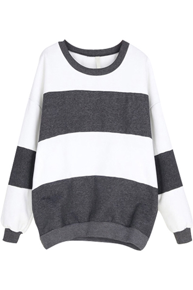 Stripe Pattern Longline Sweatshirt with Batwing