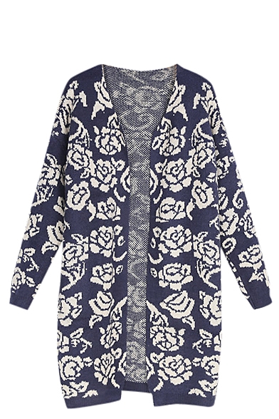 Floral Open Fly Long Sleeve Tunic Cardigan