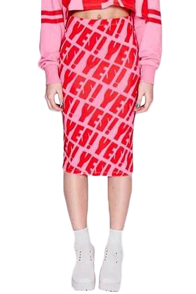 Harajuku Pink Letter Print Midi Tube Skirt
