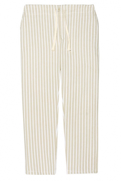 Stripe Drawstring Waist Relaxed Straight Pants