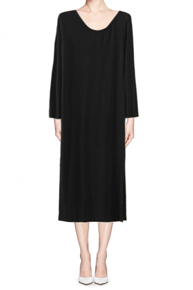 long sleeve black cotton dress
